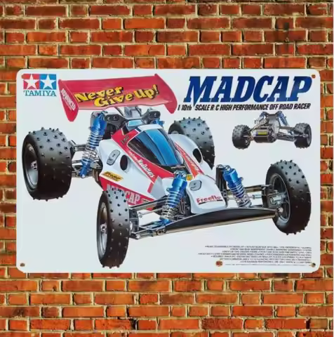 Metal Poster Vintage Rc Car Tin Sign Plaque Tamiya Madcap Buggy Boxart -aluminum