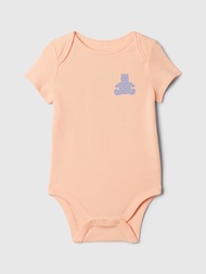 嬰兒裝|Logo純棉小熊印花圓領短袖包屁衣-橙色