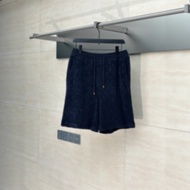 W0SW 1V New Style Terry Cloth Old Flower Jacquard Navy Blue Casual Shorts Men Women Trendy