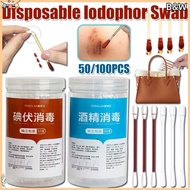 B&W 100PCS  Iodine Cotton Swab Disposable Medical Iodine Cotton Stick Medical Cotton Buds Portable D