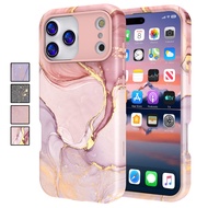 for iPhone 17 Pro Max Marble Pattern Case, 3 in 1 Heavy Duty Shockproof Hard PC+Soft Silicone Case f