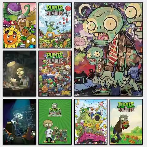 Game P-Plants Vs Z-Zombies Self-adhesive Art Poster Whitepaper Sticker DIY Room Bar Cafe Wall Decor