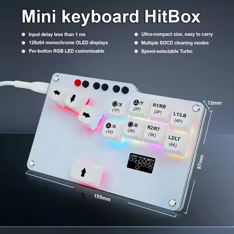 Hitbox Mini GP2040 CE Fightstick Pocket Keyboard With Hot Swap RGB Cherry Switch For PS3 PS4 MisterF