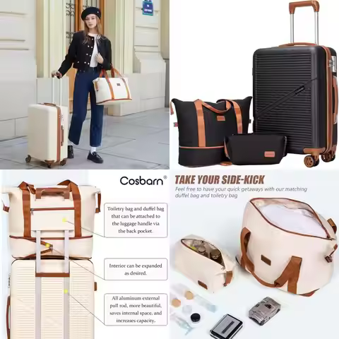 Airline Approved 3-Piece 22x14x9 Carry-On Luggage Set with Wheels, TSA Lock - 20 Inch ABS Lightweigh