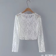 Gợi Cảm Thấy Xuyên Qua Ren Áo Sơ Mi Nữ Xuân Hè Viền Hoa Cổ Áo Dài Tay Khoét Rỗng \ T \ T \ T \ T \ T