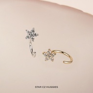 925 Silver Earrings - 18K Gold Plated Star CZ Huggies 7mm [Didik ID]
