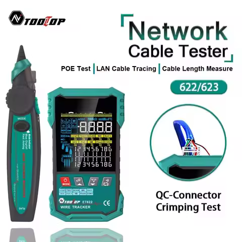 TOOLTOP 3.2-inch Color Screen Network Cable Tester 6000 Counts Multimeter PoE Testing Anti-interfere
