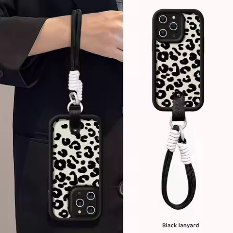 Black Leopard Print Wrist Strap Case For Realme C75 Cases Realme C67 C65 C63 C55 C51S GT6 6T 14 13 1