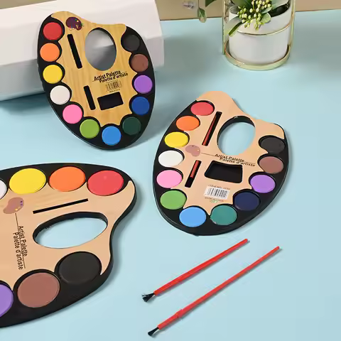 Beginner 12 Colour Solid Watercolour Paint Set With Brush Kids Gouache DIY Painting Doodle Waterable