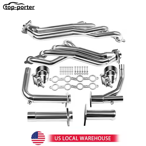 For 2007-2014 Chevy GMC 4.8L 5.3L 6.0L Long Tube Headers with Y Pipe Exhaust Header Silver Stainless