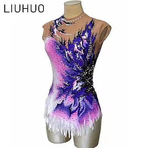 ice skating apparel Girls Rhythmic Gymnastics Leotards women Purple Jewelry Competition Gymnastics C