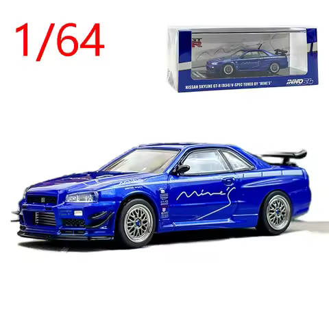 Diecast 1/64 Scale NISSAN SKYLINE GTR R34 Sports Car Model Alloy NISSAN SKYLINE GTR R34 Blue Car Mod