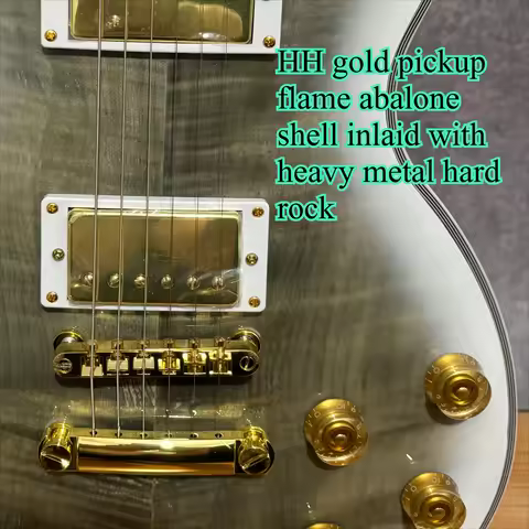LP00T White Gray Gradient Tiger Pattern Luxury Electric Guitar HH Gold Pickup Flame Abalone Shell In