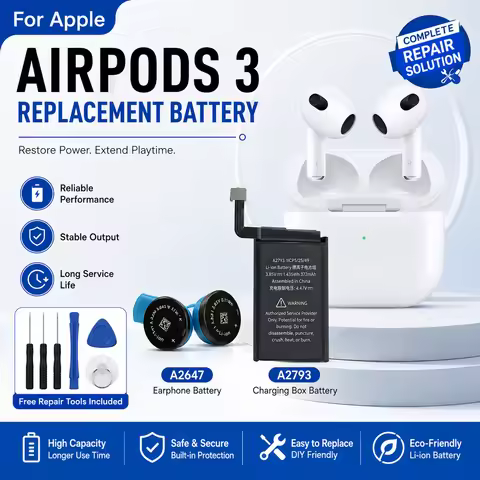 A2647 Replacement Battery for Apple AirPods 3 A2564 A2565 Rechargeable Li-ion Cell A2793 Earbuds Rep