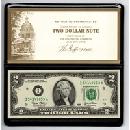 2003 $2 Dollars Federal Reserve Note Uncirculated Americana AUTHENTIC Bank Note With Holder