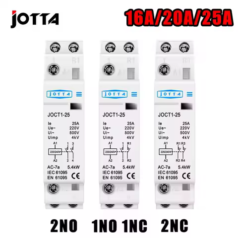 Din Rail Mounted Household Modular AC Contactor 2P 16A 20A 25A 2NO 2NC 1NO 1NC AC220V AC230V 50/60Hz