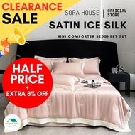 SORA Satin Ice Silk Comforter Bedsheet Set Cadar Satin Sejuk Selimut Comforter Queen King BSD#