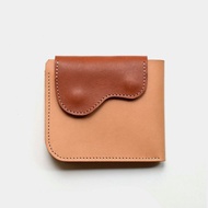 【上帝左手的籌碼】植鞣牛皮錢包 原色X棕色短夾 零錢 卡夾 刻字