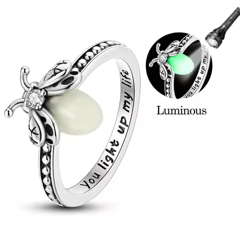New Original 925 Sterling Silver Luminous Glowing Firefly Ring For Women Fit Wedding Party Jewelry G