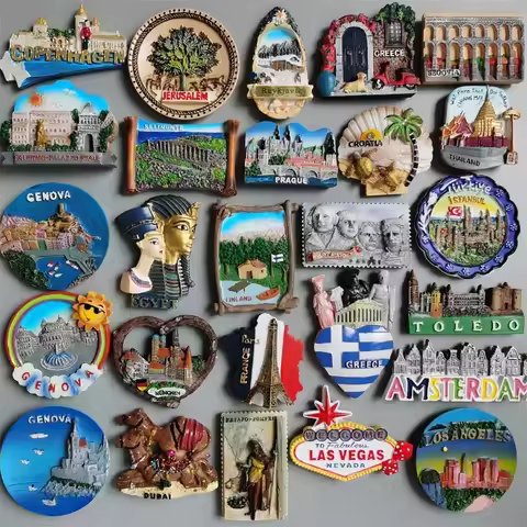 World tourist souvenir Fridge magnets Genova Pompei Italy Iceland Tukey Greece USA Germany Dubai Spa