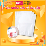 Xấp 100 Cái Bìa Lỗ Nhựa Bảo Vệ Tài Liệu A4 Deli E5712 Bìa Lá 11 Lỗ Lưu Giữ Giấy Tờ