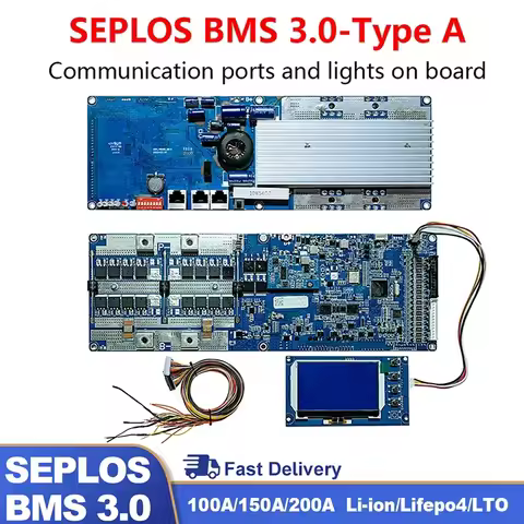 Seplos 3.0 Version Smart BMS 100A/150A/200A 24V/48V 13S 14S 8S 15S 16S LFP With Bluetooth LCD Screen