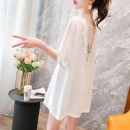 Back Hollow Lace Stitching White Short-Sleeved T-Shirt Women's Korean Version Loose Large Size Half-Sleeved Top Clothes Trendy Back Hollow Lace Stitching White Short-Sleeved T-Shirt Women's Korean Version Loose Large Size Half-Sleeved Top Clothes Trendy