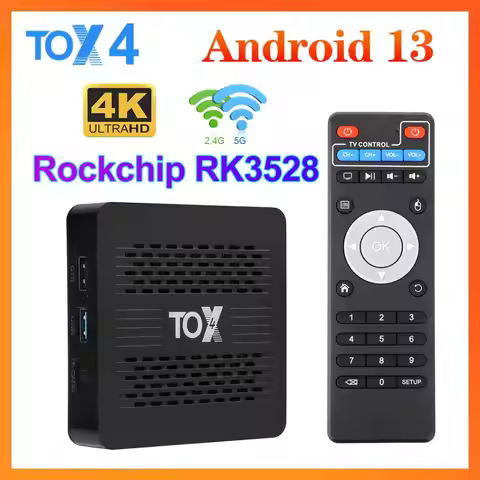 TOX4 Android 13 Smart TV Box 4GB 32GB RK3528 Dual Wifi 1000M LAN BT5.0 H.265 4K 60fps DLNA USB3.0 Me