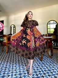 Daster jumbo model payung sogan baju batik pekalongan monocrom size besar lengan pendek tumpuk busui