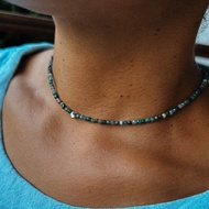 Apatite 3mm Gemstone Necklace with Hematite Heart Silver 925 Clasp