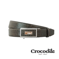 Crocodile 鱷魚皮件 義大利進口牛皮 壓紋 自動穿扣 紳士皮帶 32MM-0101-42005-黑/深咖兩色/ 深咖啡色/ 44吋