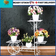 4 Tier Flower Rack Stand Pot Plant Garden Trolley Style