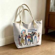 1 ชิ้น One Piece Straw Hat Crew Full Team Canvas Tote Bag, White Shoulder Bag For Daily Use