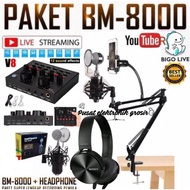 Mic package BM 8000 youtube bigolive soundcard V8 headphone standmic by Blezzystore