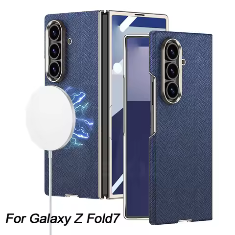 Magnetic Wireless Charge Case For Samsung Galaxy Z Fold 7 Curved Nylon Leather Edge Screen Glass Cov