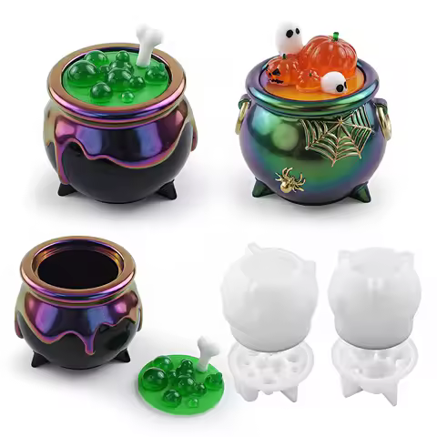 DIY Halloween Mold Set Pumpkin Spider Desigh Round Shape Plaster Concrete Storage Box Silicone Molds