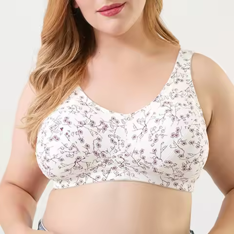 Plus Size Bra For Women Wireless Full Coverage Brasieres Support Lingerie Pure Cotton Printing Bras 