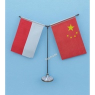 Flag 2 country metal poles INDONESIA and CHINA
