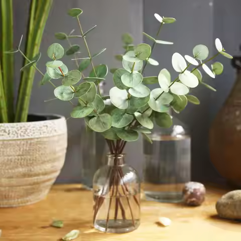 5Pcs Artificial Real Touch Eucalyptus Plant Wedding Decor Bouquet Material Fake Eucalyptus Leaves Ho