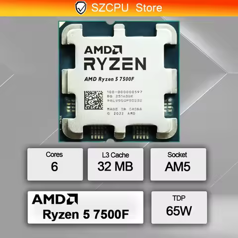 AMD Ryzen 5 7500F New R5 7500F 3.7GHz 5NM L3=32M 100-000001015 Socket AM5 but without cooler