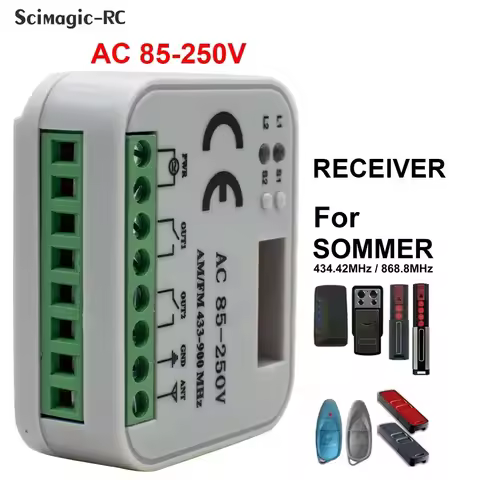 SOMMER 434.42MHz 868.35MHz 2 Channel Garage Gate Receiver Momentary Relay Module Controller 2CH 9-25