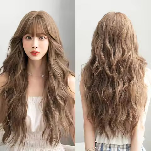 7JHH WIGS Fashion Body Wavy Honey Blonde Wig for Women Four Seasons High Density Layered Synthetic B