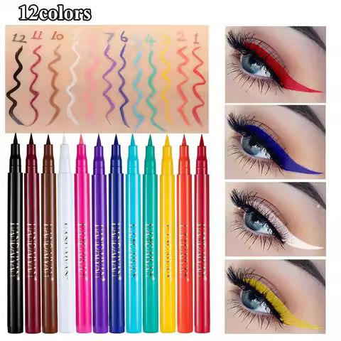 HANDAIYAN 12 Colors Matte Colored Eyeliner Pen Quick-Drying Non-Smudging Liquid Eyeliner Pens Black 