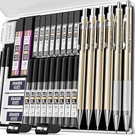 Nicpro 34PCS Art Mechanical Pencils Set, Metal Drafting Pencil 0.3 mm & 0.5 mm & 0.7 mm & 0.9 mm & 2