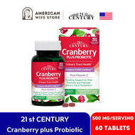 Cranberry plus Probiotic - 21st Century , 500 mg/serving (60 Tablets) แครนเบอร์รี่ โพรไบโอติก