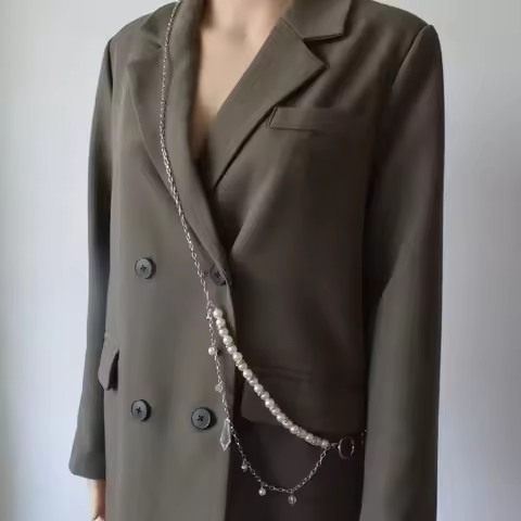 2025 Trendy Unique Design Pearl Body Chain Gyro Necklace Set Hoodie Chain Crossbody Statement Jewelr