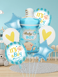 7入組卡通寶寶男孩主題乳膠氣球和寶寶奶瓶、鋁箔氣球套裝