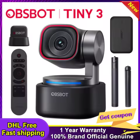 OBSBOT Tiny 3 AI-Powered Spatial Audio 4K PTZ Webcam Compact 4K USB PTZ Webcam · with 4x Zoom