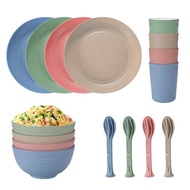 Straw Supply Cup Cross-Border Bowl Cutlery Portable Foldable Tableware Spoon Set Travel Wheat Three-