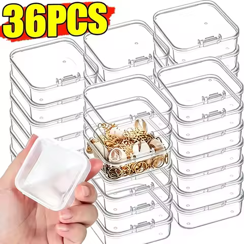 36/6Pcs Storage Box Transparent Square Plastic Boxes Earrings Jewelry Packaging Storage Small Square
